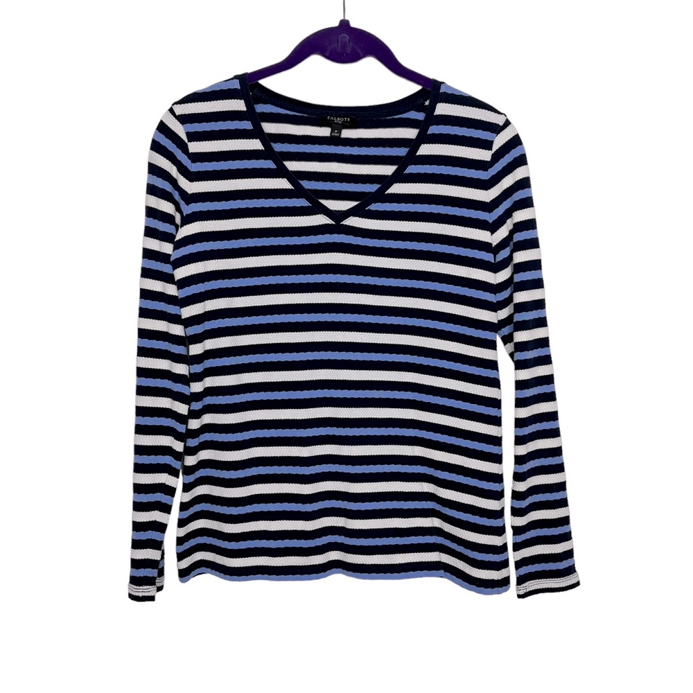 Talbots Women Size P Petite Small Blue White Long Sleeves